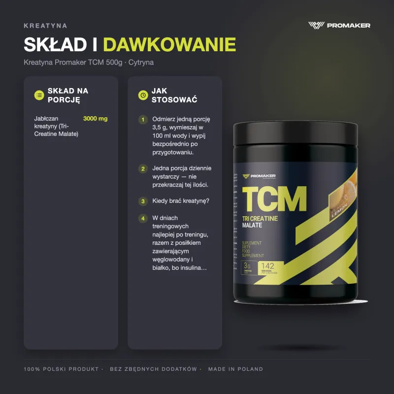 Kreatyna Promaker TCM 500g – skład na porcję i sposób stosowania