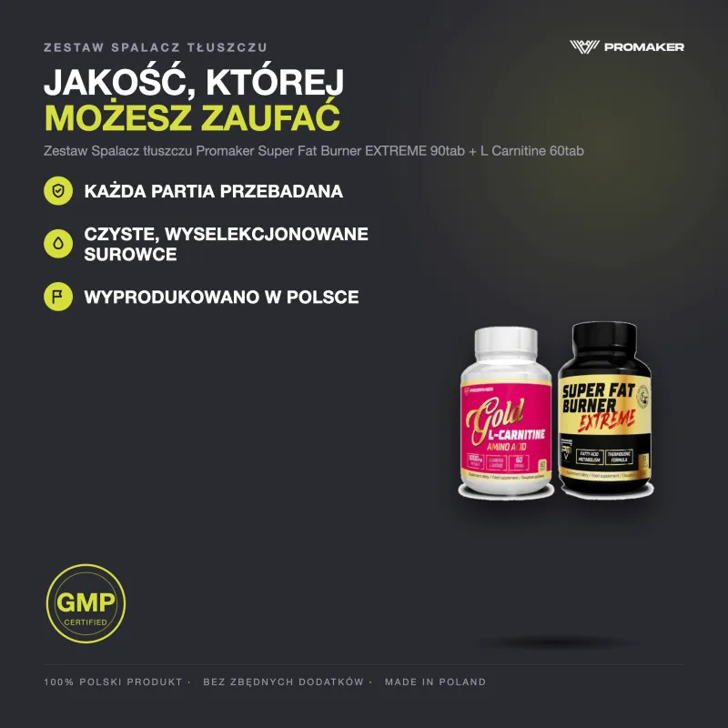 Zestaw Spalacz tłuszczu Promaker Super Fat Burner EXTREME… – każda partia przebadana, certyfikat GMP, wyprodukowano w Polsce