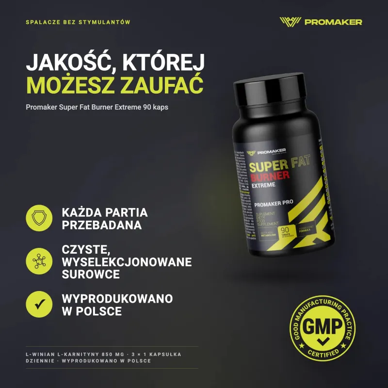 ЖИРОСЖИГАТЕЛЬ PROMAKER СУПЕР ЖИРОСЖИГАТЕЛЬ ЭКСТРИМ 90 КАПСУЛ – каждая партия проверена, сертификат GMP, сделано в Польше