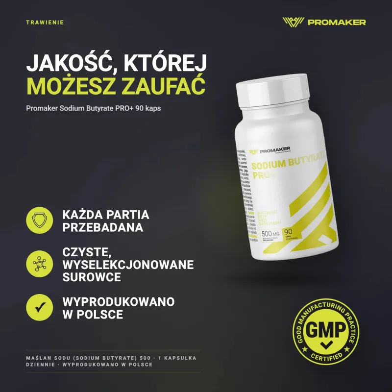 Promaker Sodium Butyrate PRO+ 90kaps – каждая партия проверена, сертификат GMP, сделано в Польше