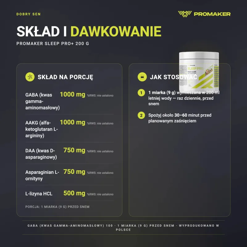 Promaker Sleep Pro+ 200g – skład na porcję i sposób stosowania