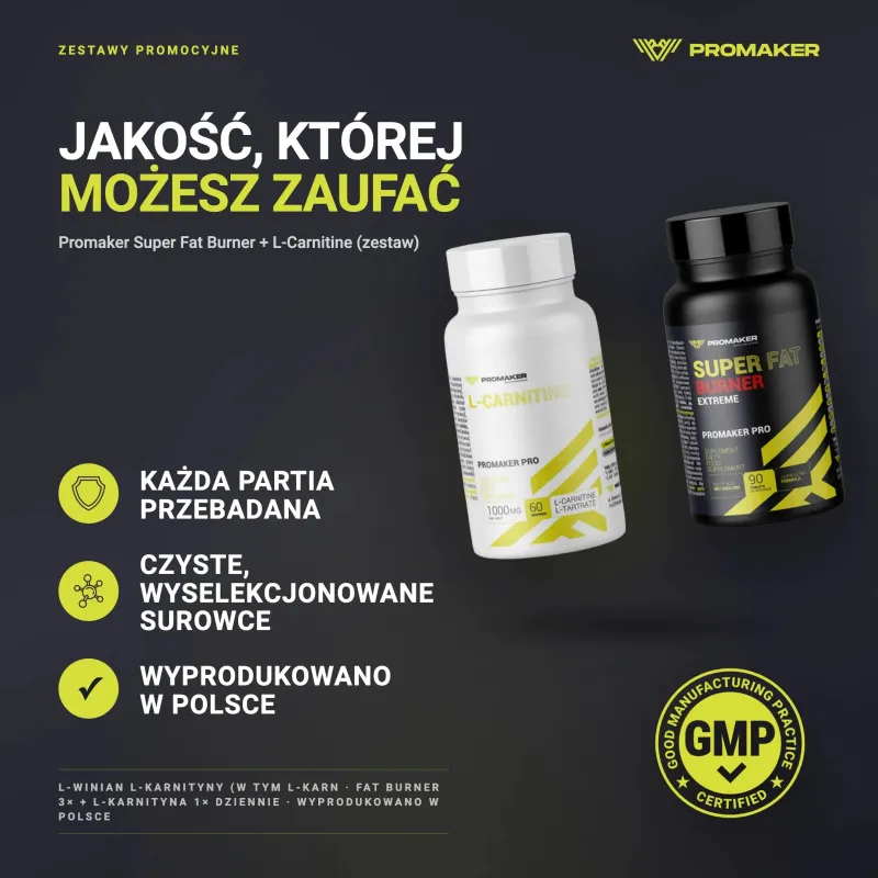Zestaw na Redukcję Promaker Super Fat Burner EXTREME 90tab +… – każda partia przebadana, certyfikat GMP, wyprodukowano w Polsce