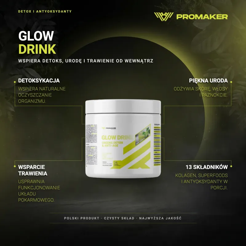 Detoks i Antyoksydanty Kompleks Promaker Glow Drink 250g – najważniejsze korzyści i skład