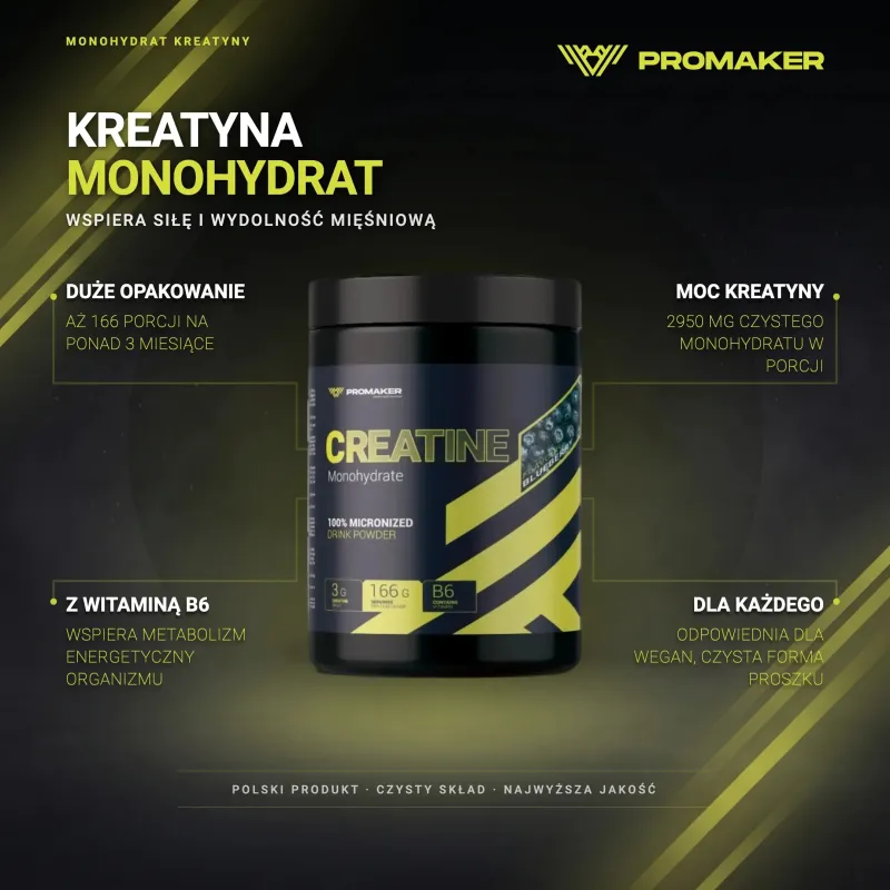 Kreatyna Monohydrat Promaker Creatine Monohydrate 500g – najważniejsze korzyści i skład