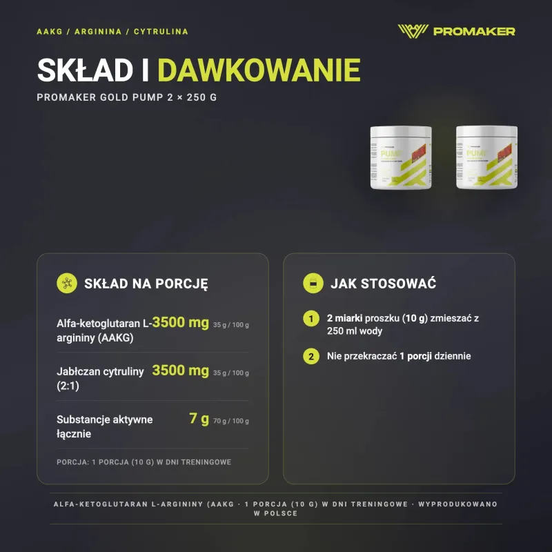 Wielopak 2x Promaker Gold Pump 250g – skład na porcję i sposób stosowania