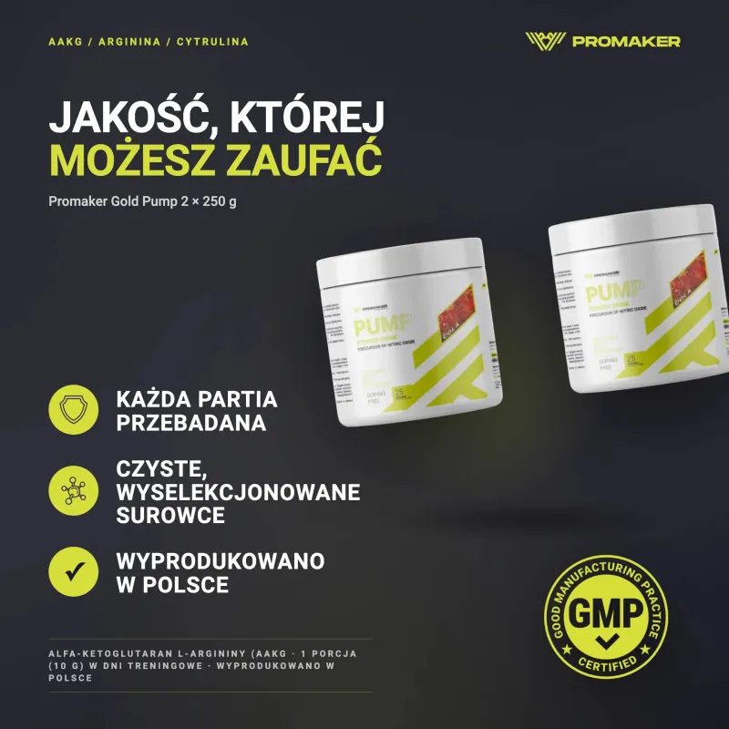 Wielopak 2x Promaker Gold Pump 250g – każda partia przebadana, certyfikat GMP, wyprodukowano w Polsce