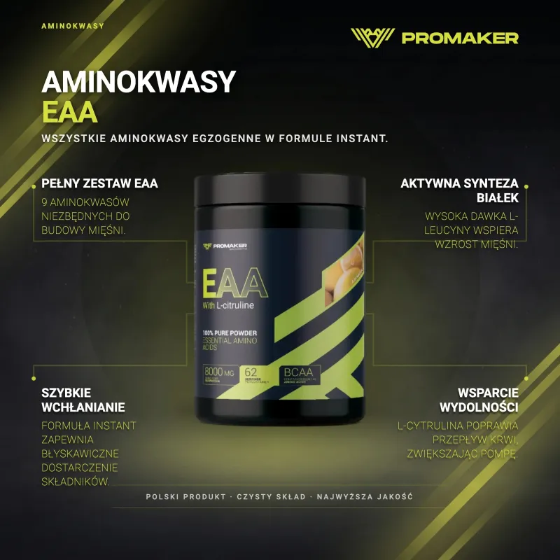 Aminokwasy EAA Promaker EAA 500g – najważniejsze korzyści i skład