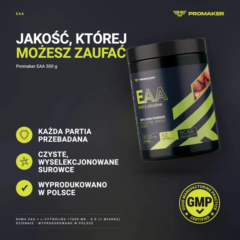 AMINO ACIDS PROMAKER EAA 500 G – every batch tested, GMP certified, made in Poland