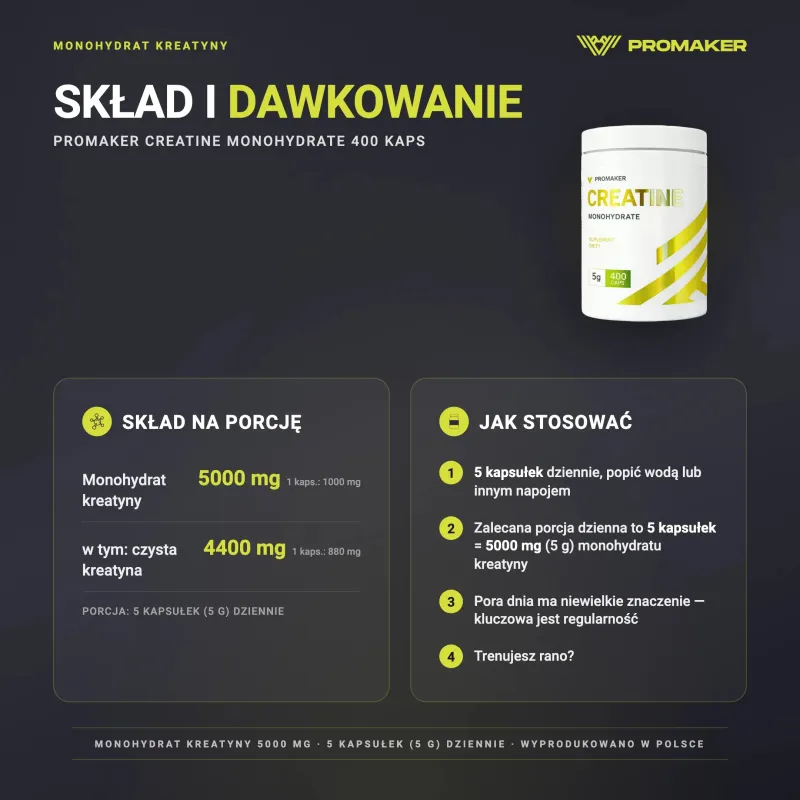 Promaker Creatine Monohydrate 400caps – skład na porcję i sposób stosowania