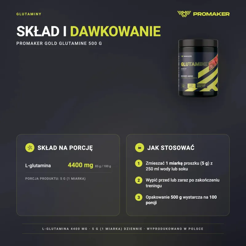 AMINO ACIDS PROMAKER GLUTAMINE 500 G – nutrition per serving and how to use