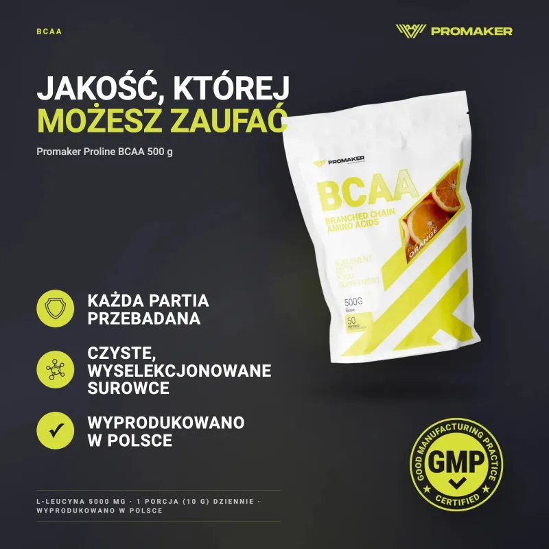 ПРОМЕЙКЕР ПРОЛИН BCAA АМИНОКИСЛОТЫ 400Г – каждая партия проверена, сертификат GMP, сделано в Польше
