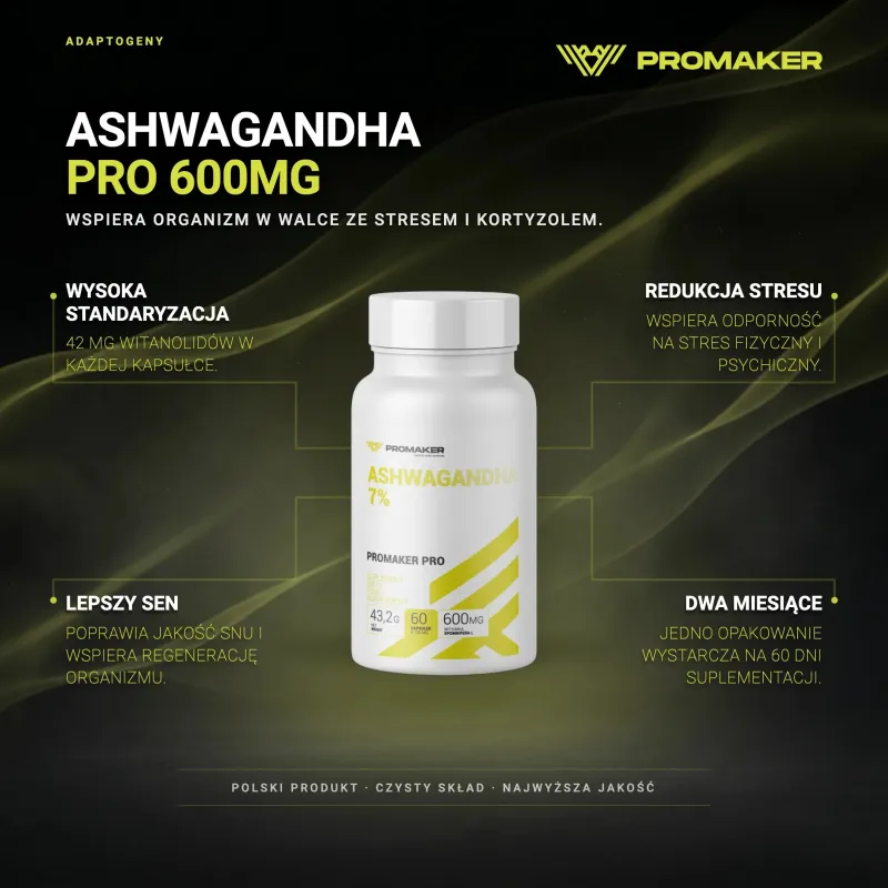 ADAPTOGEN PROMAKER PRO ASHWAGANDHA 600MG 60CAPS – key benefits and clean formula