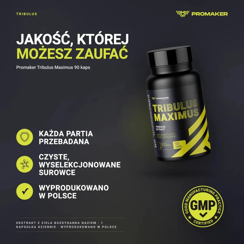 TESTOSTERONE BOOSTER PROMAKER TRIBULUS MAXIMUS 60TAB – every batch tested, GMP certified, made in Poland