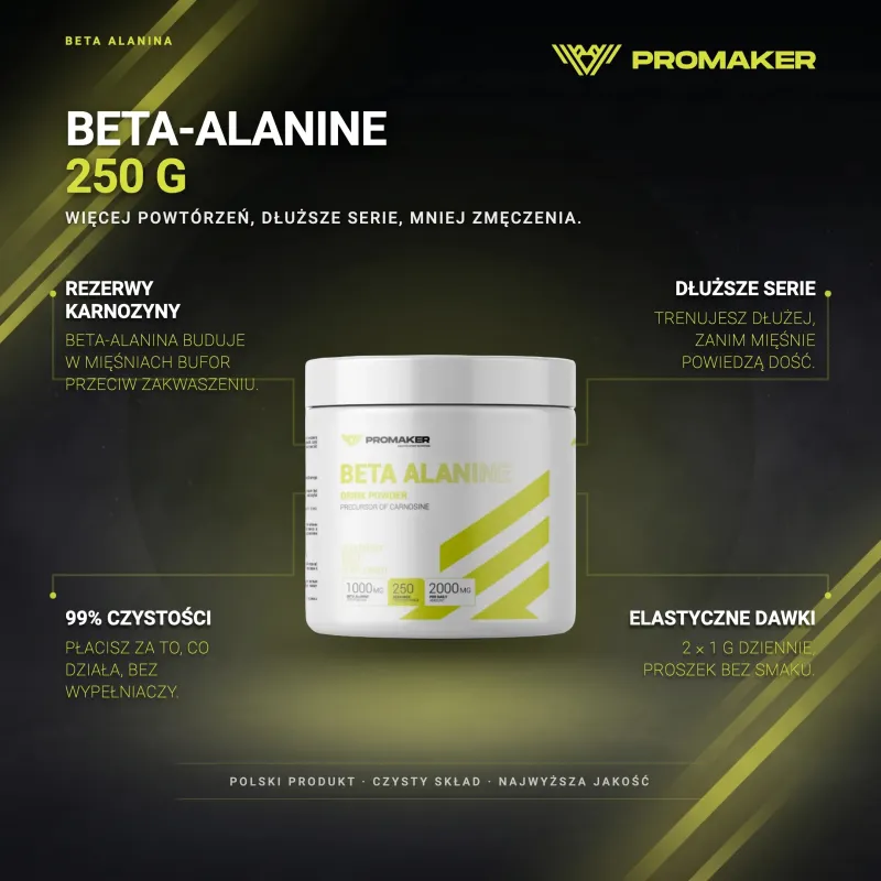 PRE-WORKOUT SUPPLEMENT PROMAKER DRINK POWDER BETA-ALANINE 250 G – key benefits and clean formula