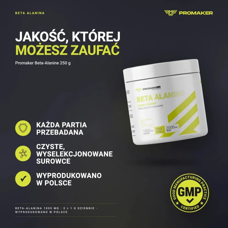 SUPLEMENT PRZEDTRENINGOWY PROMAKER DRINK POWDER BETA-ALANINE… – każda partia przebadana, certyfikat GMP, wyprodukowano w Polsce