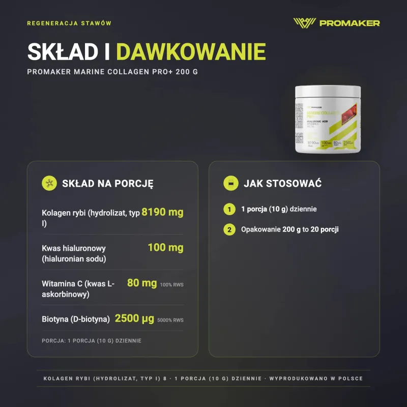 Regeneracja Stawów Kompleks Promaker Marine Collagen Pro+ 200g – skład na porcję i sposób stosowania