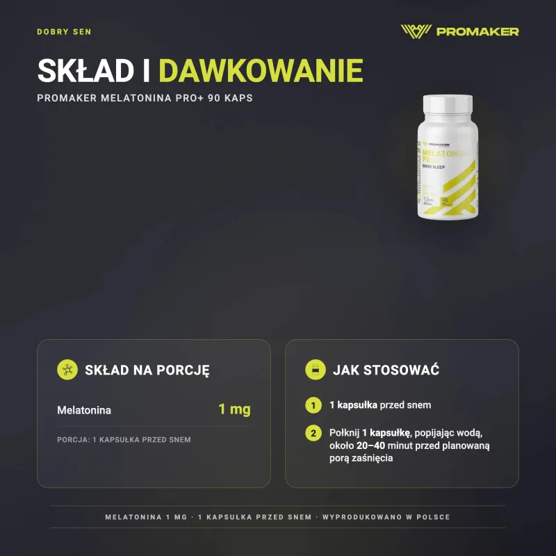 Dobry Sen Promaker Melatonina PRO+ 90kaps – skład na porcję i sposób stosowania
