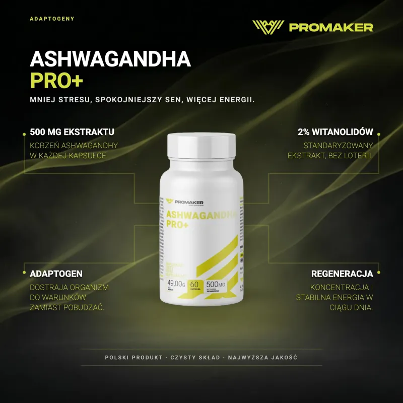 Adaptogeny Promaker Ashwagandha PRO+ 60kaps – najważniejsze korzyści i skład