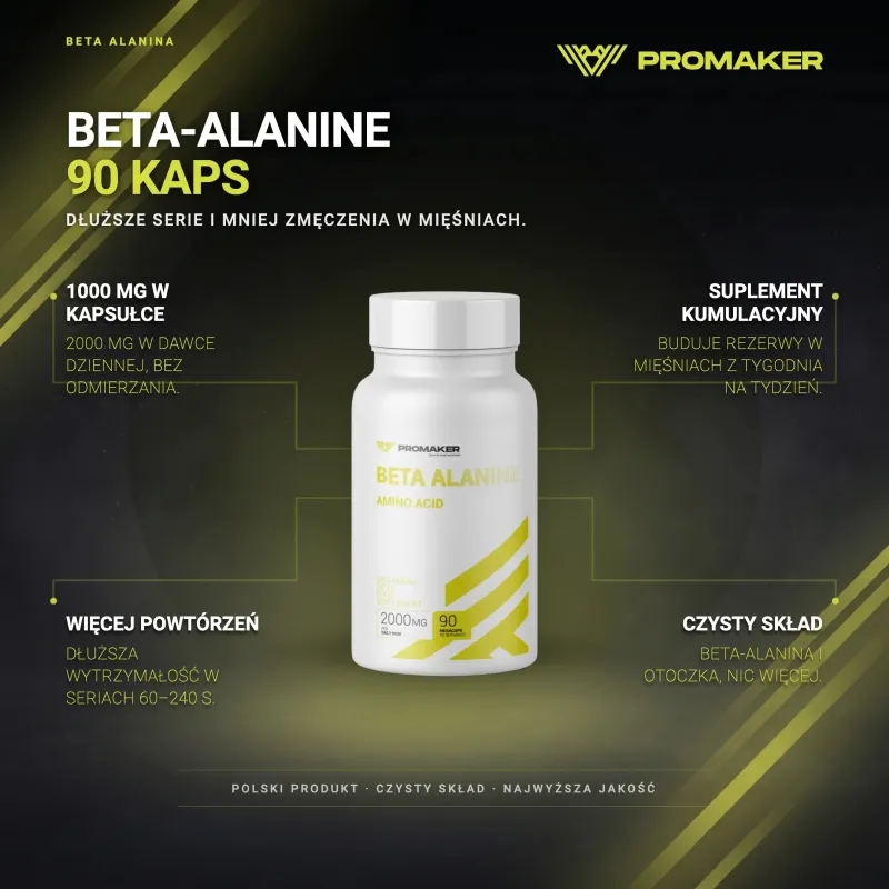 Aminokwasy Beta Alanina Promaker Beta-Alanine 90kaps – najważniejsze korzyści i skład
